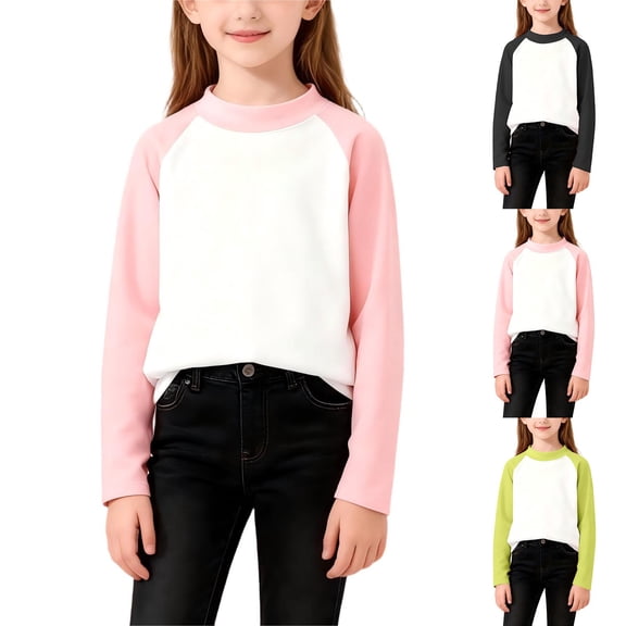 Fengqque Boys and Girls Fashion Casual Long Sleeved Round Neck German Velvet Color Blocking Loose Fitting Pullover Shirt Pink 1 Years