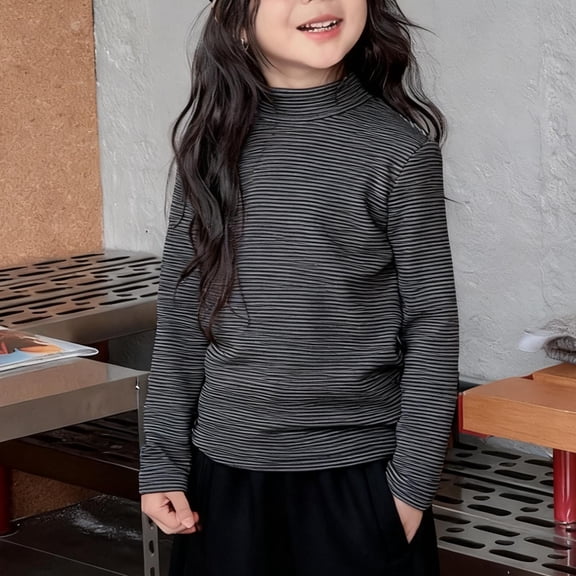 Fengqque Boys and Girls Long Sleeved Half High Collar Striped Print Loose Fitting Pullover Shirt 2-16 Years Old Gray 4-5 Years