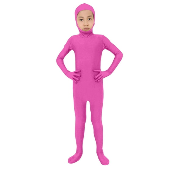 Fengqque Boys and Girls Long-sleeved Hooded Solid Color Tight Fitting Clothes Elastic Jumpsuit Performance Costume 3-18 Years Old Hot Pink 8-9Years