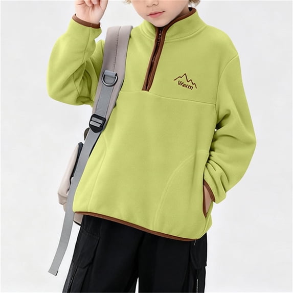 Fengqque Boys and Girls Polar Fleece Keep Warm Long Sleeved Stand Collar Quarter Zipper Pullover 4-15 Years Old Green 11 Years
