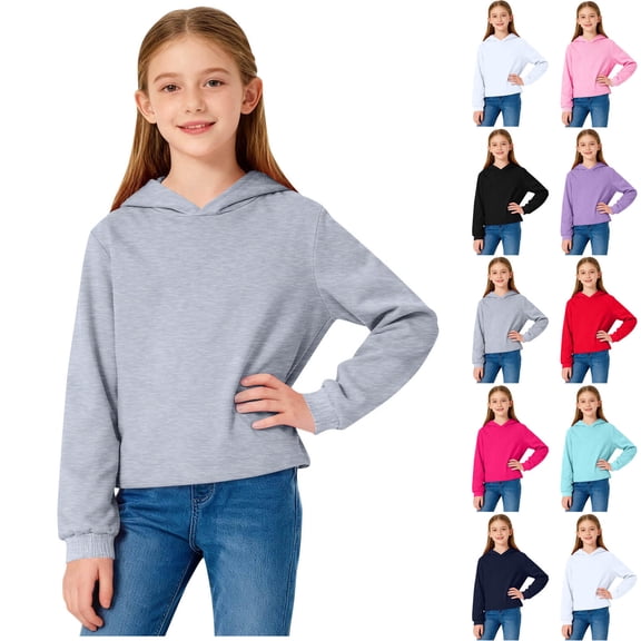 Fengqque Boys and Girls Solid Color Autumn and Winter Long Sleeved Hoodie Loose Casual Sportswear 3-15 Years Old White 13 Years