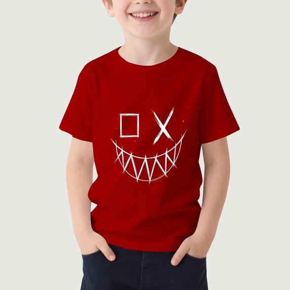 Fengqque Boys and Girls Summer Cute Smile Face T-Shirts Casual Loose Short Sleeve Crew Neck Tee Shirts Red 120(7-8 Years)