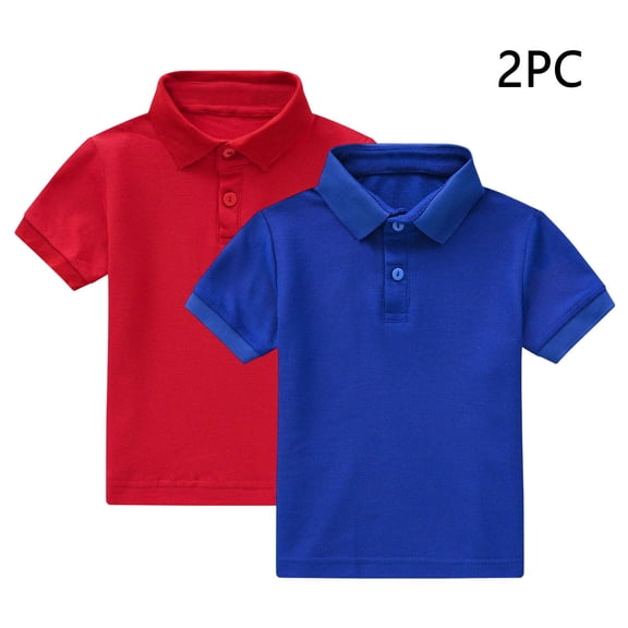 Fengqque Boys and Girls Summer Polo Shirt Golf Short Sleeve Button Lapel Sport 2-piece Set Shirts for 6-13 Years Old Blue-C 6 Years