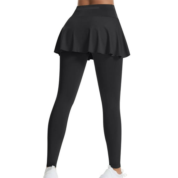 Fengqque Breathable Solid Color Skirted Legging for Women Yoga Legging with Skirts Tennis Slim Yoga Pants Black 10(XL)