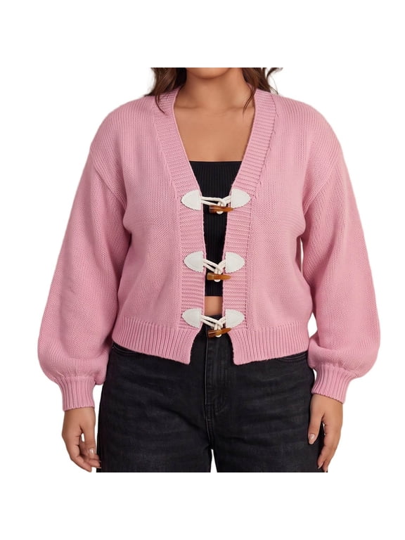 Cardigan Sweater for Women Knit Cropped Cardigan with Horn Toggle Buttons, Long Sleeve Loose Casual Fall Winter Dailywear