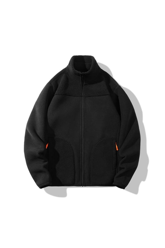 Cardigan Sweaters for Men Full Zip Double-sided Fleece Up Stand Collar Slim Fit Cotton Jacket with Pockets Black XL(XL)