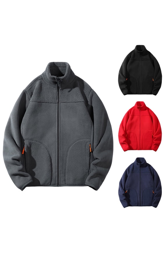 Cardigan Sweaters for Men Full Zip Double-sided Fleece Up Stand Collar Slim Fit Cotton Jacket with Pockets Red XL(XL)