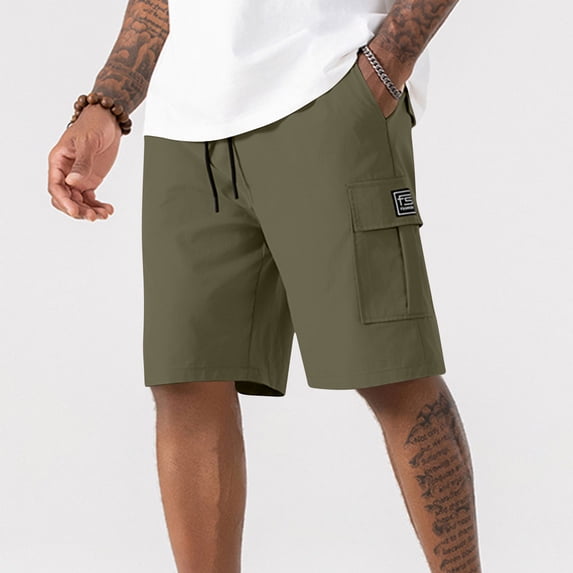 Fengqque Cargo Shorts for Men Elastic Waist Drawstring Quick-dry Plus Size Summer Shorts with Pockets Army Green XS(XS)