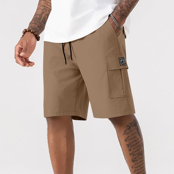 Fengqque Cargo Shorts for Men Elastic Waist Drawstring Quick-dry Plus Size Summer Shorts with Pockets Brown XXL(XXL)