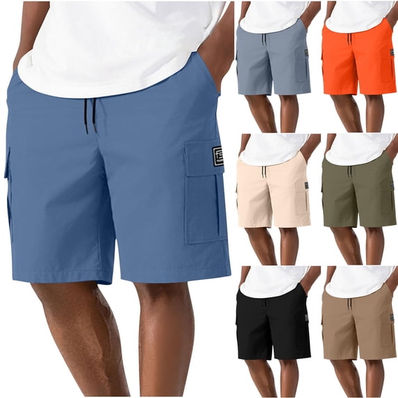 Fengqque Cargo Shorts for Men Elastic Waist Drawstring Quick-dry Plus Size Summer Shorts with Pockets Orange XS(XS)