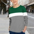 thumbnail image 1 of Fengqque Children's Fashion Casual Long Sleeved Round Neck Color Block Top Slim Fit Shirt 3-14 Years Old Green 13 Years, 1 of 8