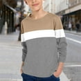 thumbnail image 1 of Fengqque Children's Fashion Casual Long Sleeved Round Neck Color Block Top Slim Fit Shirt 3-14 Years Old Khaki 13 Years, 1 of 8