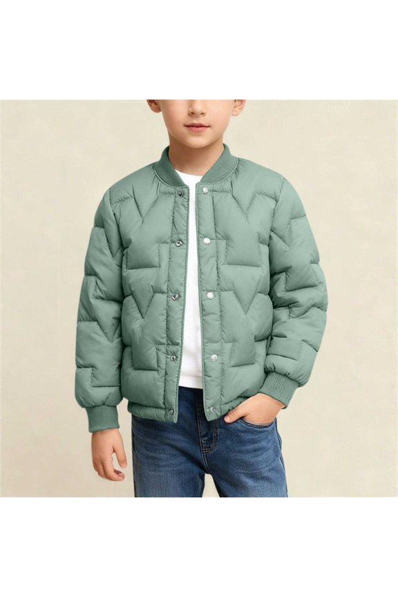 Children's Long Sleeved Round Neck Button Loose Thick Cotton Clothing Warm Coat 5-15 Years Old Green 9 Years