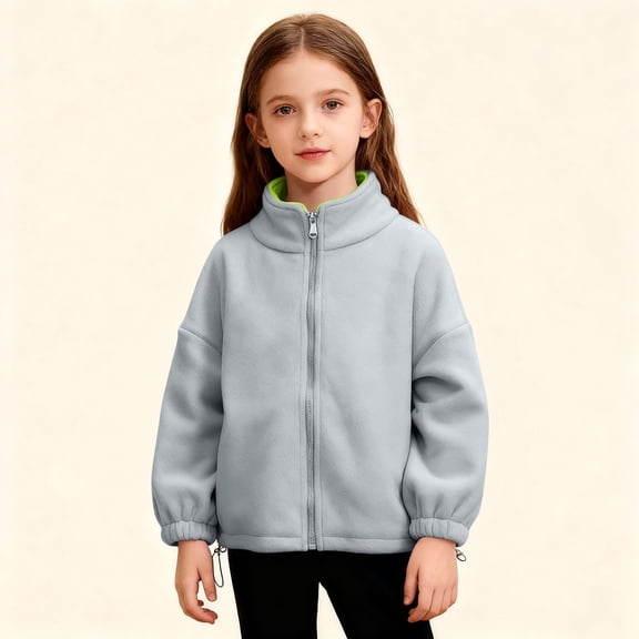 Fengqque Children's Polar Fleece Long Sleeved Stand Collar Full-Zip Warm and Casual Jacket 3-12 Years Old Gray 5-6 Years