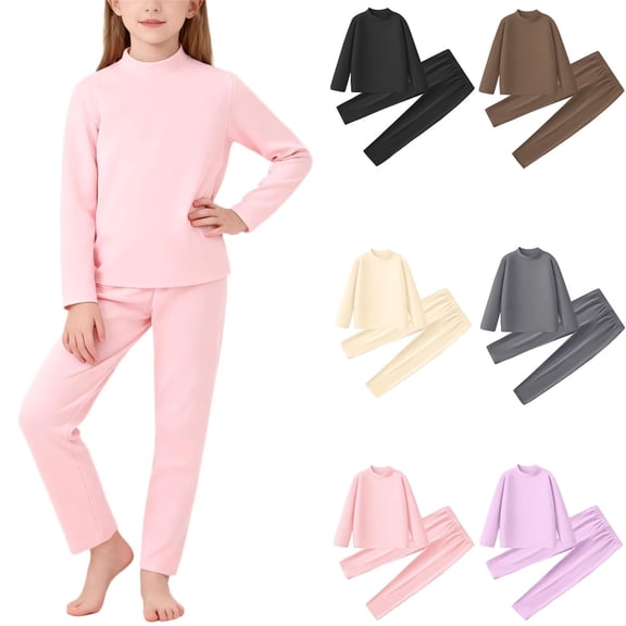 Fengqque Children's Solid Color Long Sleeved Semi High Neck Top Long Pants Warm German Velvet Pajama Set Purple 1 Years