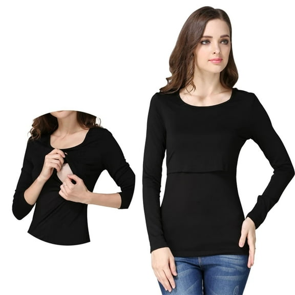 Fengqque Comfortable and Convenient Women's Nursing Tops Comfortable Solid Long Sleeve T-Shirt Blouse Round Neck Casual Tops