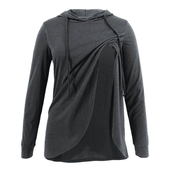 Fengqque Comfortable and Convenient Women's Nursing Tops Solid Color Print Short Sleeve Breastfeeding Clothes Top Casual Hoodie