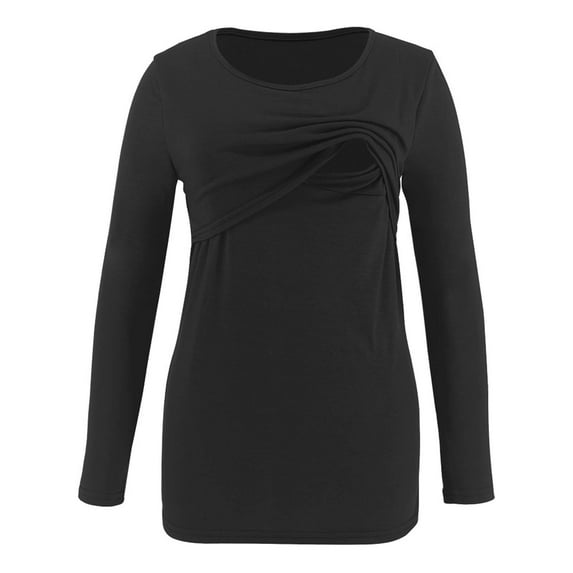 Fengqque Comfortable and Convenient Women's Nursing Tops Solid Color Print Short Sleeve Breastfeeding Clothes Top