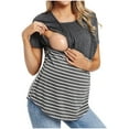 thumbnail image 1 of Fengqque Comfortable and Convenient Women's Nursing Tops Solid Color Stripe Print Short Sleeve Breastfeeding Clothes Top, 1 of 9