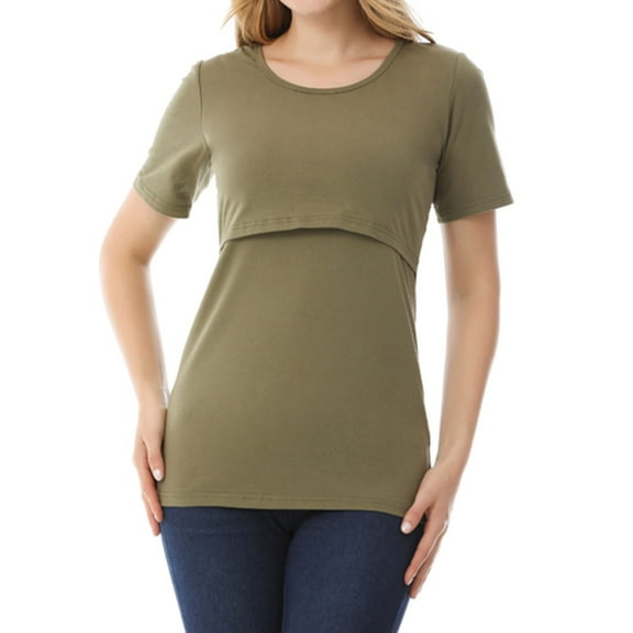 Fengqque Comfortable and Convenient Women's Nursing Tops Solid Comfortable Short Sleeve T-Shirt Blouse Round Neck Casual Tops