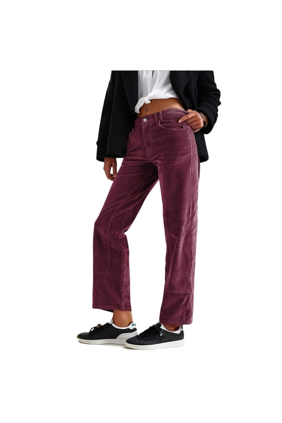 Corduroy Pants Women High Waisted Wide Leg Trendy Patch Pocket Fall Winter Dressy Casual Elastic Waist Trousers Purple 10(XL)