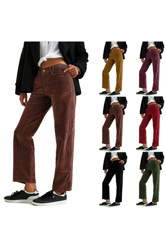 Corduroy Pants Women High Waisted Wide Leg Trendy Patch Pocket Fall Winter Dressy Casual Elastic Waist Trousers Yellow 4(S)