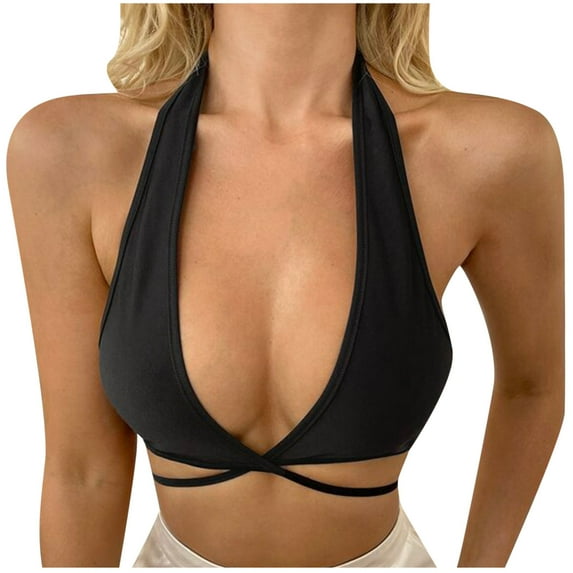 Fengqque Fashion Sexy Womens Halter Bandage Solid Slimming Top Short Ladies Camis Vest