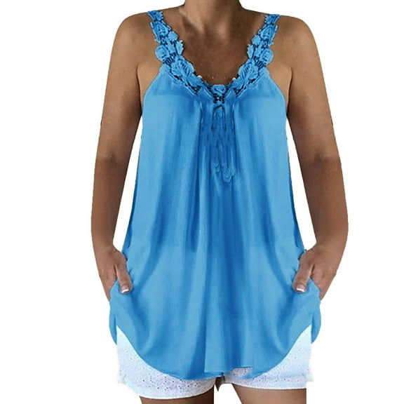 Fengqque Fashion Women Casual Loose Lace Caims Tank Tops Splicing Sexy Blouse