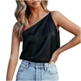thumbnail image 1 of Fengqque Fashion Women Summer One Shoulder Skew Collar Solid Sleeveless Casual Tank Tops, 1 of 5