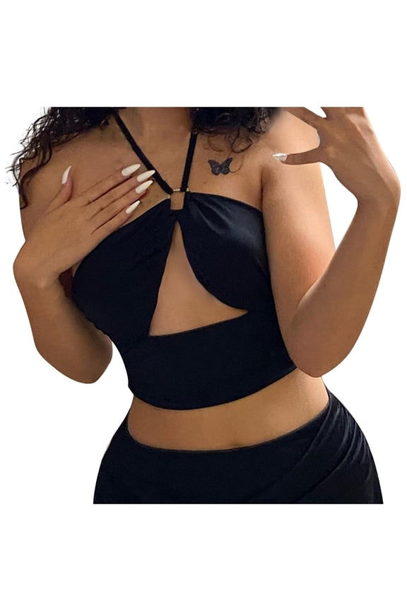 Fashion Womens Sexy Skeleton Irregular Backless Hanging Neck Sling Wrap Bra