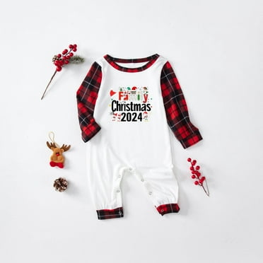 Fengqque Full Size Christmas Pajamas for Family Christmas Day Holiday Matching Sets Parent-Child Baby Plaid Printed Blouse Tops Pants Family Matching Pajamas Set