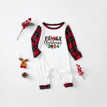 Fengqque Full Size Christmas Pajamas for Family Christmas Day Holiday Matching Sets Parent-Child Baby Plaid Printed Blouse Tops Pants Family Matching Pajamas Set