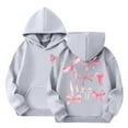 thumbnail image 1 of Fengqque Girl's Autumn and Winter Long Sleeved Bow Print Hoodie Pocket Loose Fitting Pullover 2-14 Years Old Gray 2 Years, 1 of 8