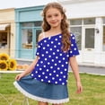 thumbnail image 1 of Fengqque Girl's off the Shoulder Tops Short Sleeve Loose Summer T Shirt Tops Polka Dot Print Cold Shoulder Tops Dark Blue-A 11-12 Years, 1 of 9