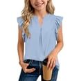 thumbnail image 1 of Fengqque Girls Blouse V-Neck Ruffled Cap Sleeves Pleated Front Relaxed Fit Flowy Casual Top 5-14 Years Light Blue 7-8Years, 1 of 9