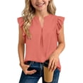 thumbnail image 1 of Fengqque Girls Blouse V-Neck Ruffled Cap Sleeves Pleated Front Relaxed Fit Flowy Casual Top 5-14 Years Red 5-6Years, 1 of 9