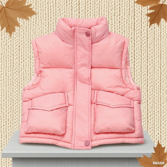Fengqque Girls Fashion Casual Stand Up Collar Sleeveless Vest Warm Jacket Coat with Pockets 3-13 Years Old Pink 3 Years