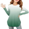 thumbnail image 1 of Fengqque Girls Long Sleeve Round Neck Gradient Color Shirts Curve Hem Side Slit Soft Tunic Tops T-Shirts Green 4 Years, 1 of 7