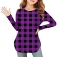 thumbnail image 1 of Fengqque Girls Long Sleeve Round Neck Plaid Print Shirts Curve Hem Side Slit Soft Tunic Tops T-Shirts Purple 3 Years, 1 of 6