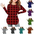 thumbnail image 1 of Fengqque Girls Long Sleeve Round Neck Plaid Print Shirts Curve Hem Side Slit Soft Tunic Tops T-Shirts Red 11 Years, 1 of 6