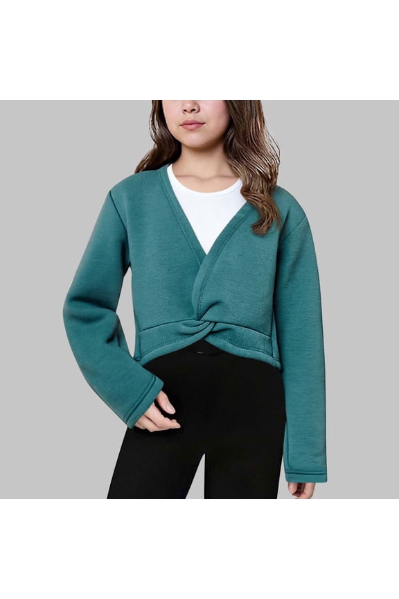 Girls Loose and Comfortable Ballet Wrap Tops Kids Long Sleeve Dance Cotton Coat 4-13 Years Old Army Green 11 Years