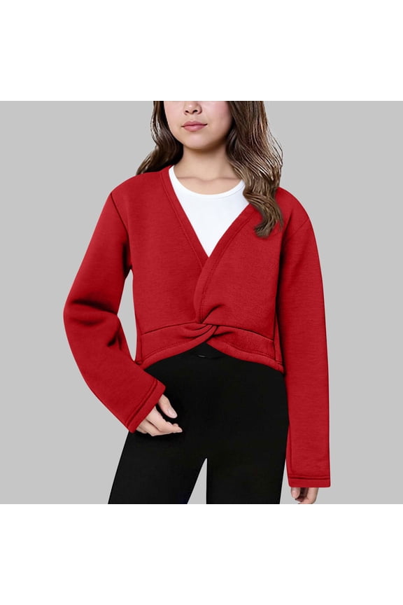 Girls Loose and Comfortable Ballet Wrap Tops Kids Long Sleeve Dance Cotton Coat 4-13 Years Old Red 9 Years
