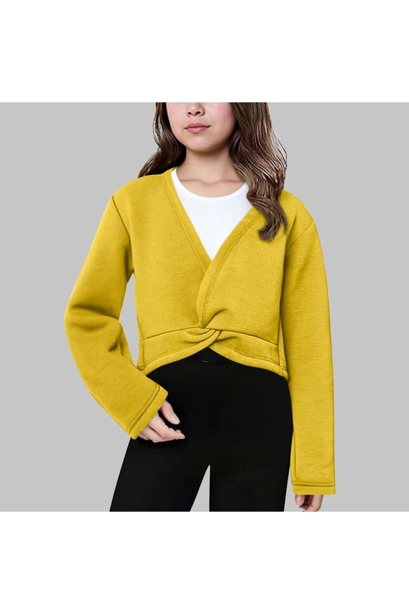 Girls Loose and Comfortable Ballet Wrap Tops Kids Long Sleeve Dance Cotton Coat 4-13 Years Old Yellow 9 Years