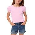 thumbnail image 1 of Fengqque Girls' Puff Short Sleeve Cotton T-Shirts Round Neck Loose Fit Tops Teen Summer Solid Color Basic Tee Pink 7-8 Years, 1 of 9