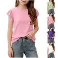 thumbnail image 1 of Fengqque Girls Ribbed Top Round Neck Ruffled Cap Sleeves Tank Top Solid Color Summer T Shirts White 1-2 Years, 1 of 6