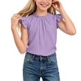 thumbnail image 1 of Fengqque Girls Ruffle Short Sleeve Shirts Cute Summer Crew Neck Frill Neck Pleated Textured Blouse Tops Purple 7-8Years, 1 of 9