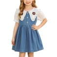thumbnail image 1 of Fengqque Girls Ruffled Peter Pan Collar Denim Dress Puff Short Sleeves Partial Front Buttons A-Line Casual Dress Blue-A 18-24 Months, 1 of 8