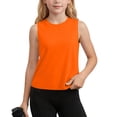 thumbnail image 1 of Fengqque Girls Tank Tops Kids Summer Quick-Dry Crewneck Sleeveless Shirts Running Gym Yoga Workout Athletic Tops Orange 5-6Years, 1 of 9