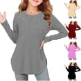 thumbnail image 1 of Fengqque Girls's Long Sleeved Round Neck Waist-cinching Curved Hem Glitter Side Slit Top 3-12 Years Old Wine 11 Years, 1 of 7
