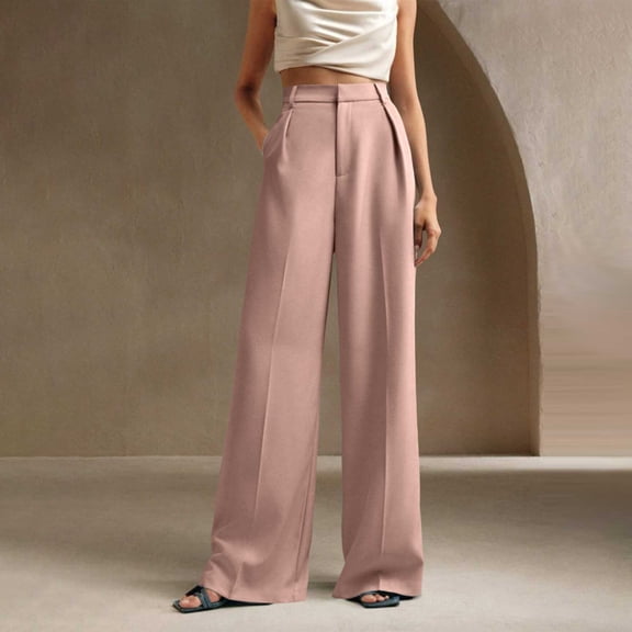 Fengqque High Waisted Work Pants for Women Business Casual Outfits office Dress Pants Trousers with Pockets Pink S(S)